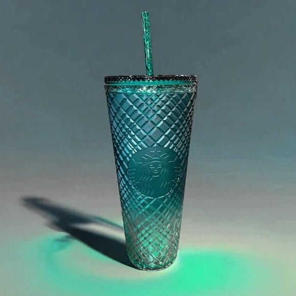 STARBUCKS Jade Ombre Teal Green Jewel Venti 24oz Tumbler Clear Gradient Crystal - Picture 1 of 15